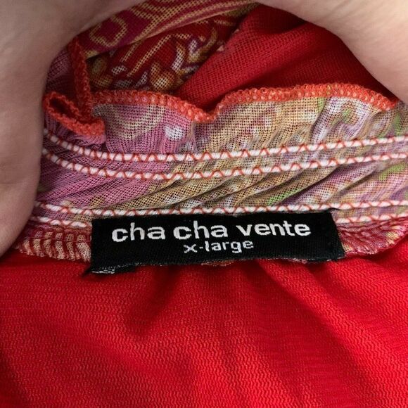 Vintage Off the Shoulder Paisley Blouse XL Red Sheer Lined Elastic Shirred Waist - Picture 6 of 6